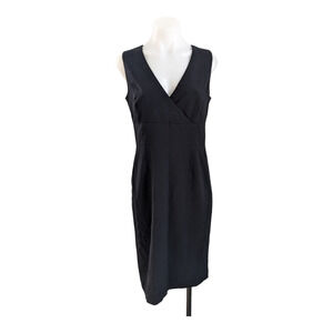 Vintage Spiegel Size 6 Pencil Sheath Dress Black Faux Wrap V Neck Sleeveless